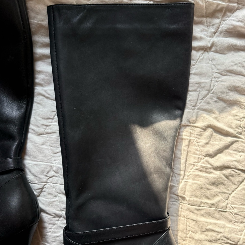 Vince Camuto Women’s Black Leather Strap Knee High Heel Boots - Picture 5 of 16